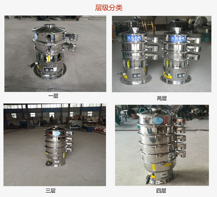 小型不銹鋼振動篩層級展示：一層，兩層，三層，四層等。
