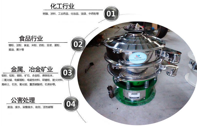 面粉振動(dòng)篩粉機(jī)適用于化工，食品，金屬、冶金，公害處理等行業(yè)