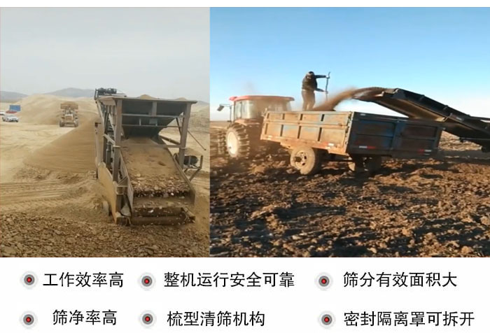 振動篩沙機特點及優(yōu)勢：工作效率高，整機運行安全可靠，篩分有效面積大，篩凈率高，梳型清篩機構(gòu)，密封隔離罩可拆開。
