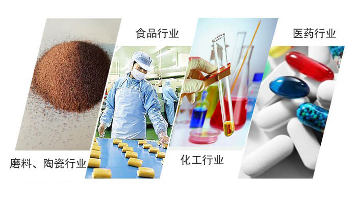 圓形旋振篩適用行業(yè)：磨料，陶瓷行業(yè)，食品行業(yè)，化工行業(yè)，醫(yī)藥行業(yè)。