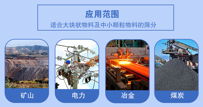 礦業(yè)振動(dòng)篩應(yīng)用行業(yè)：適合大塊狀物料及中小顆粒物料的篩分：礦山，電力，冶金，煤炭等。