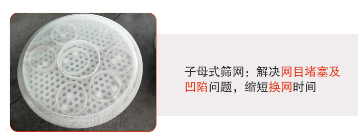 塑料防腐蝕振動(dòng)篩采用子母扣式網(wǎng)架可安裝彈跳球進(jìn)行清網(wǎng)，解決篩網(wǎng)堵塞問題。